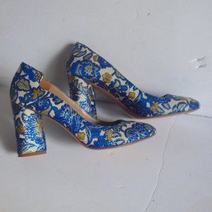Ladies Tori Burch  Elizabeth Brocade Floral Block Heel Pumps Size 9 1/2